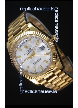 Rolex Day Date Japanese Replica Watch - Yellow Gold Casing in Steel Patterned Dial 40MM