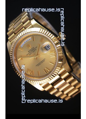 Rolex Day Date Japanese Replica Watch - Yellow Gold Casing in Gold Dial 40MM