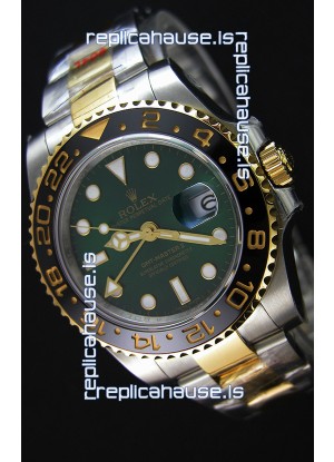 Rolex GMT Masters Japanese Replica Watch in Two Tone Rose Gold Casing Green Dial