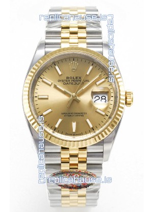 Rolex Super Clone Datejust ETA 3235 Movement 36MM Two Tone Yellow Gold Swiss Gold Dial
