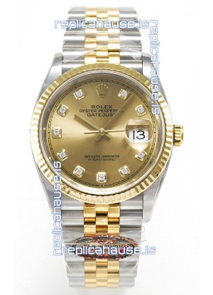 Rolex Super Clone Datejust ETA 3235 Movement 36MM Two Tone Yellow Gold Swiss Gold Dial