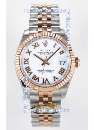 Rolex Super Clone Datejust ETA 2688 Movement 31MM Two Tone Rose Gold Swiss White Dial