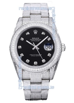 Rolex Datejust 41MM Swiss Replica - Iced Out Edition in Black Dial 