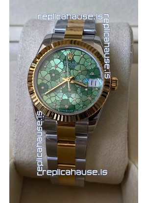 Rolex Datejust M278273 31MM Swiss Replica in Two Tone Yellow Gold - Green Motif Dial 1:1 Mirror Quality