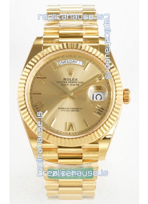 Rolex Day Date Super Clone 18K Yellow Gold Watch 40MM - Gold Dial 1:1 Mirror Quality