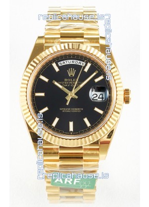 Rolex Day Date Super Clone 18K Yellow Gold Watch 40MM - Black Dial 1:1 Mirror Quality