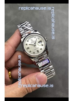 Rolex Day Date Super Clone Stainless Steel Silver Dial Diamonds Numerals Watch 36MM - 1:1 Mirror Quality
