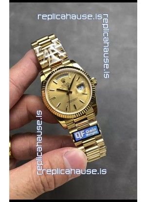 Rolex Day Date Super Clone Yellow Gold Case and Dial Stick Numerals Watch 36MM - 1:1 Mirror Quality