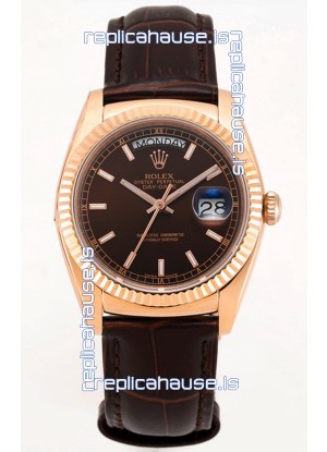 Rolex Day Date Rose Gold 904L Steel Casing Watch in Brown Dial 36MM - 1:1 Mirror Quality