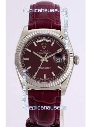 Rolex Day Date 904L Steel Casing Watch in Red Dial 36MM - 1:1 Mirror Quality