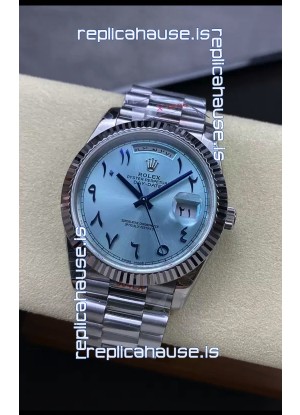 Rolex Day Date Presidential Stainless Steel ICE Blue Arab Dial Watch 40MM - 1:1 Mirror Quality