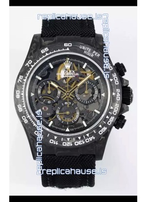 Rolex Daytona Super Clone DiW Skeleton Carbon Edition Watch - Forged Carbon Casing Black Strap 1:1 Mirror Replica