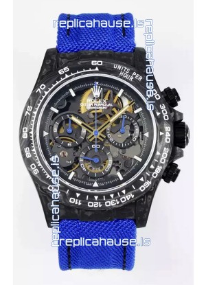 Rolex Daytona Super Clone DiW Skeleton Carbon Edition Watch - Forged Carbon Casing Purple Strap 1:1 Mirror Replica