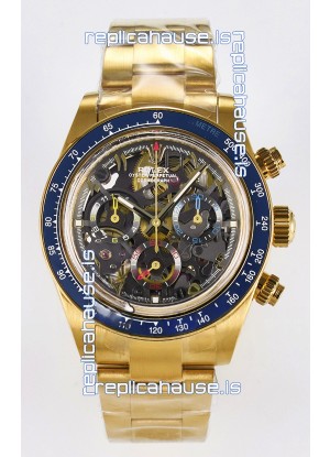 Rolex Daytona Super Clone Artisans De Geneve Yellow Gold Watch Blue Bezel Skeleton Watch 