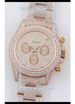 Rolex Cosmograph Daytona Rose Gold ICED OUT Cal.4130 Movement - 904L Steel Watch