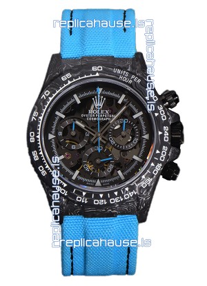 Rolex Daytona DiW Skeleton Carbon Edition Watch - Forged Carbon Casing Blue Strap 1:1 Mirror Replica