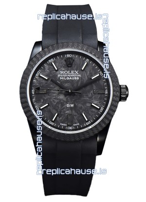 Rolex Milgauss DiW Black Carbon Casing Watch - ETA2836 Automatic Movement in Black Strap 