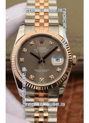 Rolex Datejust 36MM ETA-3135 Movement Swiss Replica in 904L Two Tone Brown Dial