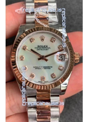Rolex Datejust 31MM ETA-2671 Movement Swiss Replica in 904L Steel in Pearl Dial Oyster Strap