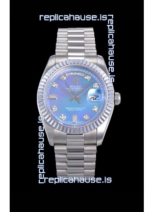 Rolex Day Date Watch in Blue Dial with Diamonds Hour Numerals ETA Movement - 904L Steel 