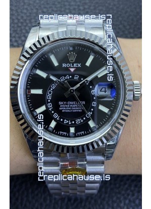 Rolex Sky-Dweller REF# M326934 Black Dial Watch in 904L Steel Case 1:1 Mirror Replica