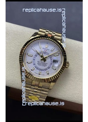 Rolex Sky-Dweller REF# 336935 White Dial Watch in Yellow Gold 904L Steel Case 1:1 Mirror Replica