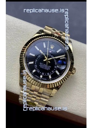 Rolex Sky-Dweller REF# 336935 Black Dial Watch in Yellow Gold 904L Steel Case 1:1 Mirror Replica