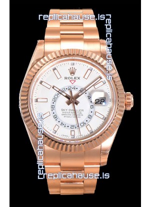 Rolex Sky-Dweller REF# 336235 White Dial Watch in Rose Gold 904L Steel Case 1:1 Mirror Replica