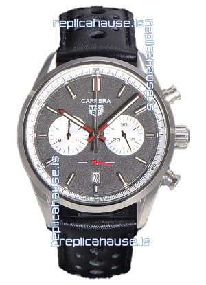 Tag Heuer Carrera Chronograph 43 Swiss Quartz Replica Watch Grey Dial Leather Strap