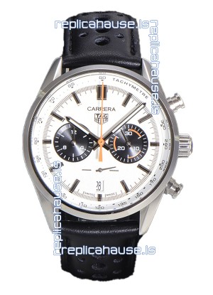 Tag Heuer Carrera Chronograph 43 Swiss Quartz Replica Watch White Dial Leather Strap