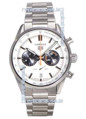 Tag Heuer Carrera Chronograph 43 Swiss Quartz Replica Watch White Dial Steel Strap 
