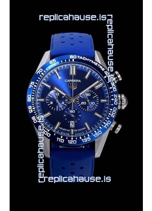 Tag Heuer Carrera Swiss Quartz Movement Replica Watch in Blue Dial - Blue Rubber Strap