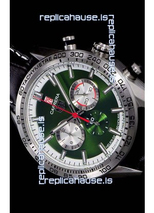 Tag Heuer Carrera Swiss Quartz Movement Replica Watch in Green Dial - Black Leather Strap