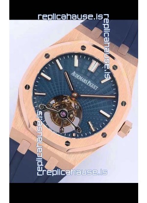 Audemars Piguet Royal Oak Tourbillon 41mm Blue Dial in 904L Rose Gold Case Rubber Strap
