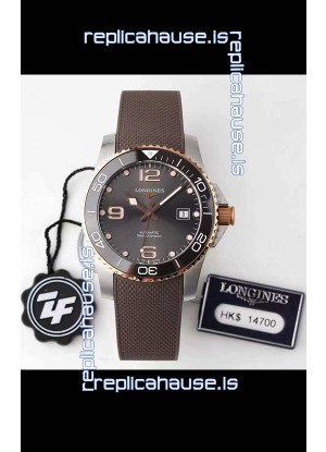 Longines HydroConquest 1:1 Swiss Replica Watch in Grey Dial Rubber Strap Rose Gold Bezel
