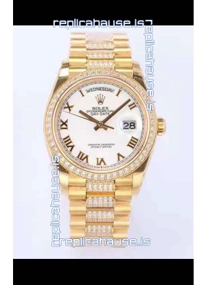 Rolex Day Date Presidential 18K Yellow Gold Watch 36MM - White Roman Dial 1:1 Mirror Quality Watch