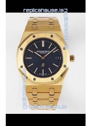 Audemars Piguet Royal Jumbo Oak Extra Thin Swiss Replica Yellow Gold - 1:1 Mirror Replica Watch Black Dial