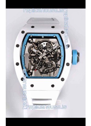 Richard Mille RM055 White Ceramic Casing 1:1 Mirror Replica Watch in White Strap