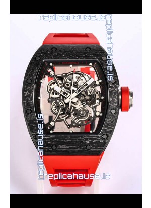 Richard Mille RM055 Black Carbon Casing 1:1 Mirror Replica Watch in Red Strap
