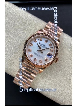 Rolex Datejust 278275 31MM Swiss Replica in 904L Steel Rose Gold in White Pearl Dial - 1:1 Mirror Replica