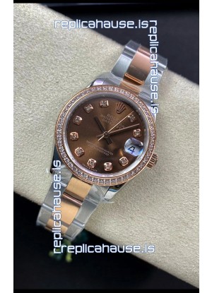 Rolex Datejust 278381 31MM Swiss Replica in 904L Steel Two Tone Rose Gold Brown Dial 1:1 Mirror Replica