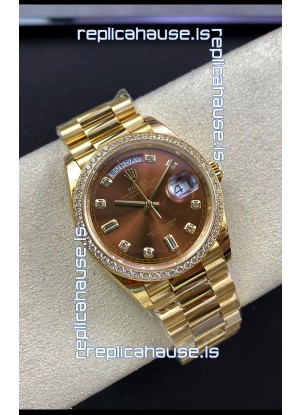 Rolex Day Date 36MM Yellow Gold M128348RBR-0005 in Brown Dial 1:1 Mirror Replica Watch