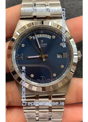 Tudor Royal Edition Watch - 1:1 Mirror Replica in Steel Casing - Blue Diamonds Dial