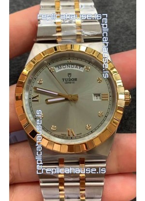 Tudor Royal Edition Watch - 1:1 Mirror Replica in Two Tone Casing - Grey Diamonds Dial