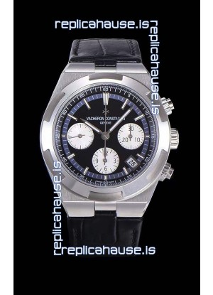Vacheron Constantin Overseas Chronograph Black Dial Swiss Replica Watch - Leather Strap