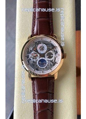 Vacheron Constantin Patrimony Traditionelle Rose Gold Skeleton Swiss Replica Watch 