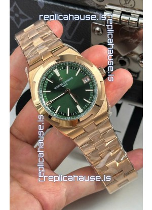 Vacheron Constantin Super Clone Overseas 1:1 Mirror Swiss Replica Watch in Rose Green Steel Dial