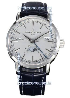 Vacheron Constantin Traditionelle Complete Calendar White Gold Plating White Dial Swiss Replica