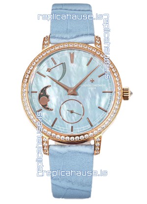 Vacheron Constantin Traditionelle Moon Phase Blue Mother of Pearl Dial in Rose Gold Swiss Replica