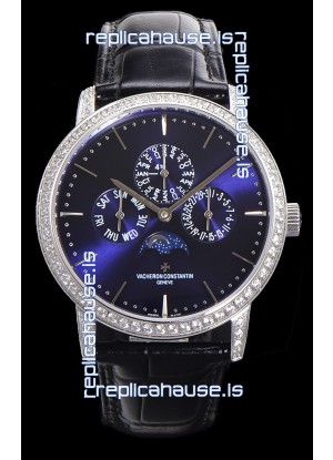 Vacheron Constantin Patrimony Perpetual Calendar Ultra-Thin White Gold Blue Dial Swiss Replica